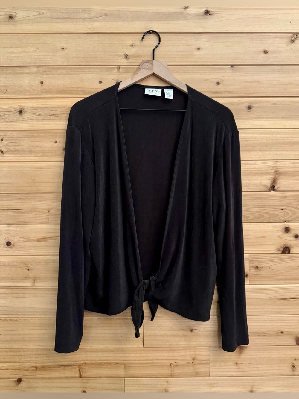 Chicos Travelers 3/XL Anti Wrinkle Cropped Tie Front Cardigan Vacation Slinky